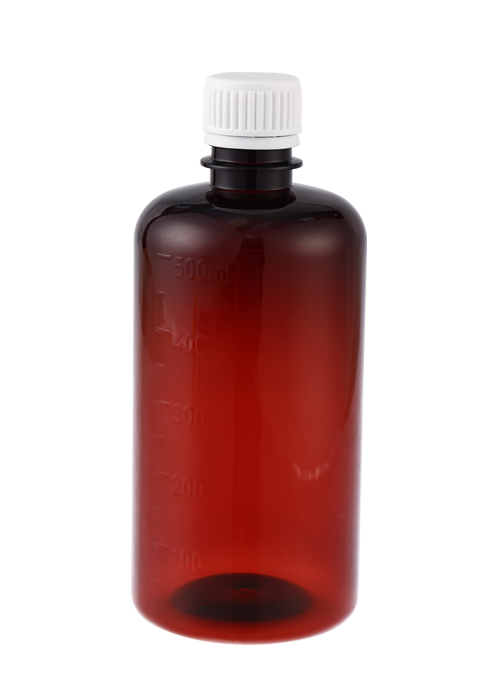 60-500ml PET hoestsiroop sterke loquat dauw bruine fles met PP maatbeker